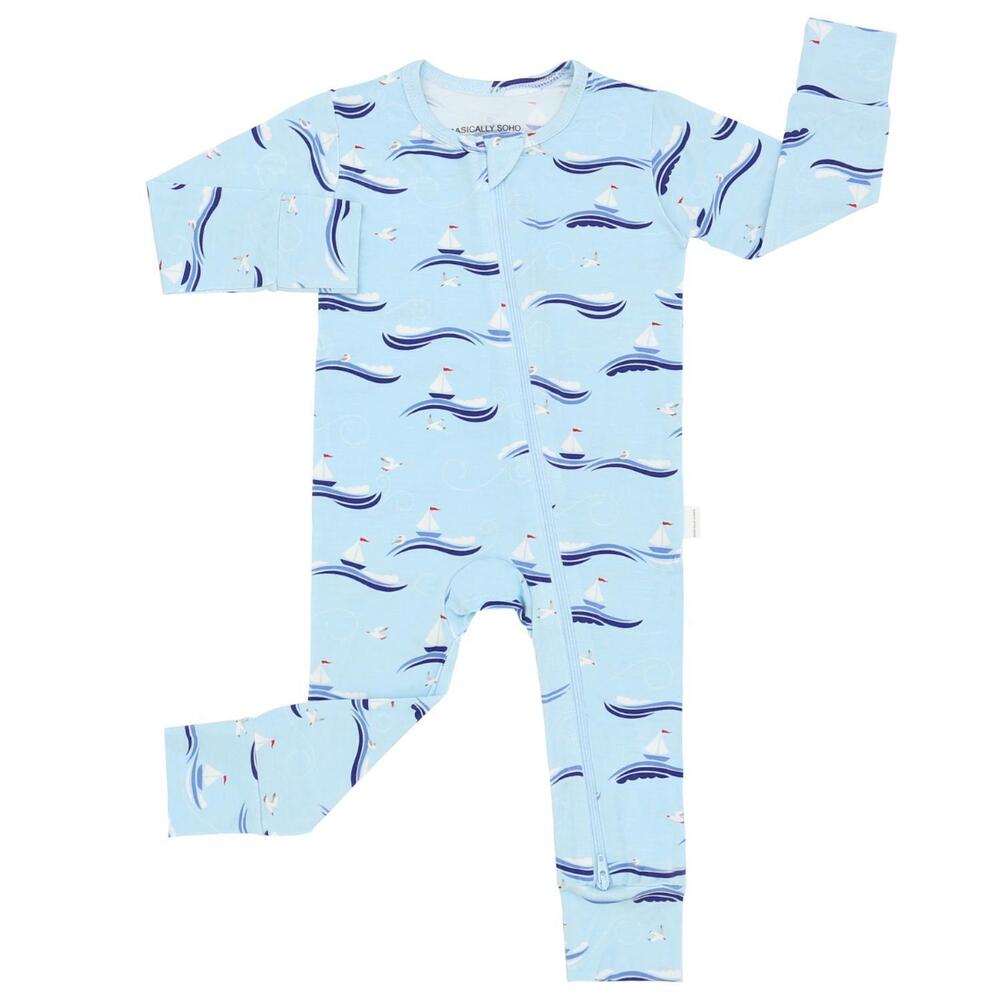 NEW SOHO kid's cape cod sailboat zippered romper in blue